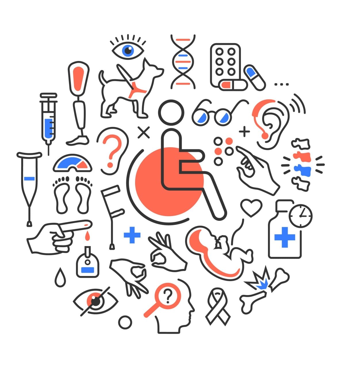 A circle with various icons representing medical equipment | Levy Ratner